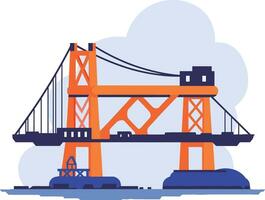 Hand Drawn Bridge with crane under construction in flat style vector