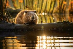 Beaver in nature wide life animals. AI Generated. photo