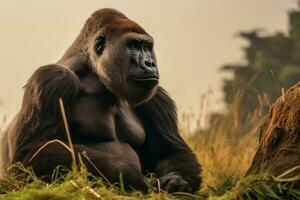 Gorilla in nature wide life animals. AI Generated. photo