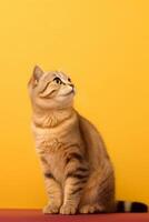 Very cute Scottish fold in nature wide life animals. AI Generated. photo