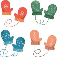 vector conjunto de mitones con copos de nieve, invierno ilustración, mitones clipart