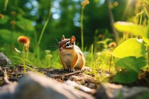 Chipmunks in nature wide life animals. AI Generated. photo