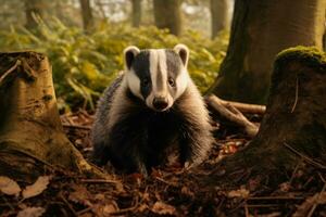 Badgers in nature wide life animals. AI Generated. photo