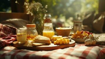 Breakfast on the terrace of a country house in the summer photo