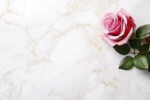 AI Generated valentine's day background image pink red rose and marble floor photo