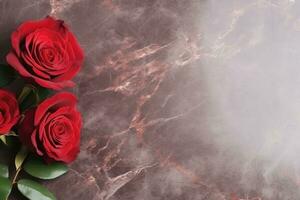 AI Generated valentine's day background image pink red rose and marble floor photo