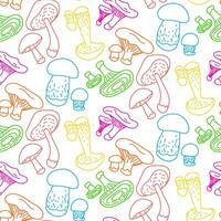 Bright contour pattern with multicolored contours of mushrooms. Colorful illustration of mushrooms, bright psychedelic colors on a white background. Contoured seamless texture for printing on textiles vector