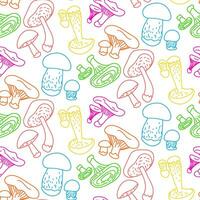 Bright contour pattern with multicolored contours of mushrooms. Colorful illustration of mushrooms, bright psychedelic colors on a white background. Contoured seamless texture for printing on textiles vector