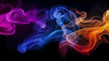 Abstract colorful smoke. Neon clouds on black background. Gradient waves background photo