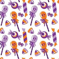 Halloween candy, lollipops in the shaped eye, ghost etc. Childish print. Seamless pattern. vector