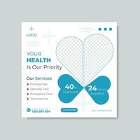 Modern professional healthcare social media post design vector template.