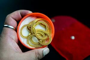 Luxury elegant gold necklace in box photo