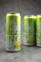 Samut Prakan, Thailand - August 31, 2023 New products from Singha. A canned of SINGHA UME LEMON SODA no sugar, 0 kcal. photo