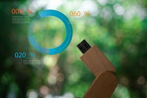 Wooden usb flash stick with circle diagram for timeline. photo