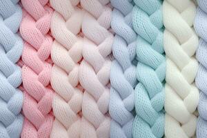 Background with colored knitted pattern. Texture of wool fabric photo