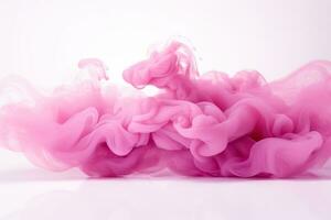 fumar textura. un rosado nube de fumar se extiende en un blanco antecedentes. foto