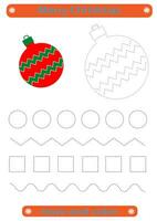 Trace and color. Tracing lines for children. Christmas, Christmas red ball, handwriting development practice.Vector EPS10 vector