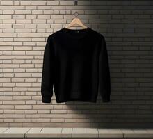 Black sweater mockup with brick background ai generate photo