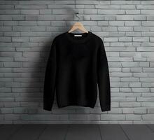 Black sweater mockup with brick background ai generate photo