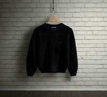 Black sweater mockup with brick background ai generate photo