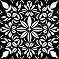 Black and White Geometrical Pattern Vector Illustration, in the Style of GOA Insprired Motifs, Geometric Shapes Patterns, Batik, Simple Shapes, Floral Motifs, Flickering Light, Precisionist