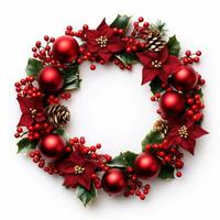 Christmas wreath isolated on white background. Top view. Flat lay photo