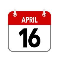 16 April, calendar date icon on white background. vector