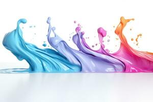 Colorful paint splashes isolated on white background photo