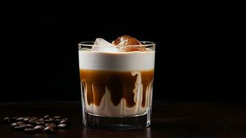 Photo of a White Russian isolated on flat black background. Generative AI