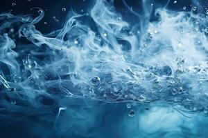 fumar textura. un transparente nube de fumar se extiende en un azul antecedentes. foto