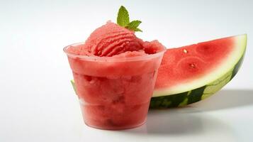 Photo of a Watermelon Slush isolated on flat white background. Generative AI