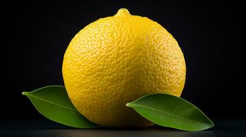 Photo of a Yuzu Citrus isolated on flat black background. Generative AI