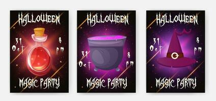 Halloween magical party invitation set vector