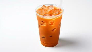 Photo of a Thai Iced Tea isolated on flat white background. Generative AI