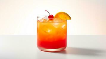 Photo of a Tequila Sunrise isolated on flat white background. Generative AI