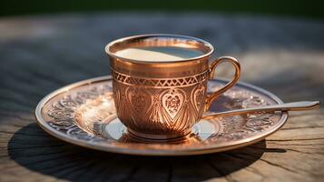 Photo of a Turkish Coffee isolated on flat white background. Generative AI