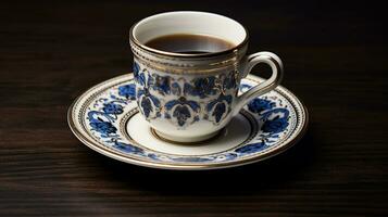 Photo of a Turkish Coffee isolated on flat black background. Generative AI
