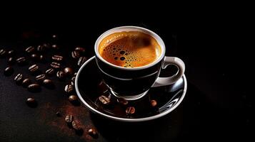 Photo of a Turkish Coffee isolated on flat black background. Generative AI