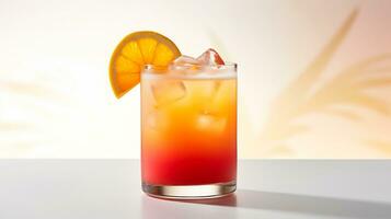 Photo of a Tequila Sunrise isolated on flat white background. Generative AI