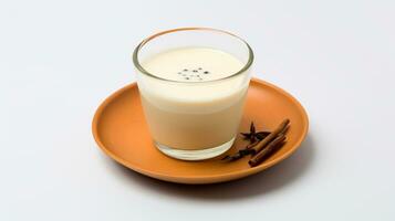 Photo of a Tibetan Butter Tea drink isolated on flat white background. Generative AI