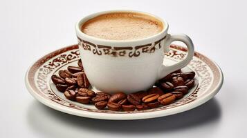 Photo of a Turkish Coffee isolated on flat white background. Generative AI