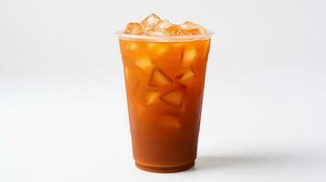 Photo of a Thai Iced Tea isolated on flat white background. Generative AI