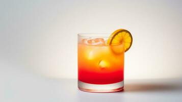 Photo of a Tequila Sunrise isolated on flat white background. Generative AI