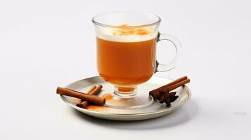 Photo of a Spiced Apple Cider isolated on flat white background. Generative AI