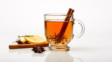 Photo of a Spiced Apple Cider isolated on flat white background. Generative AI