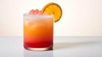 Photo of a Tequila Sunrise isolated on flat white background. Generative AI