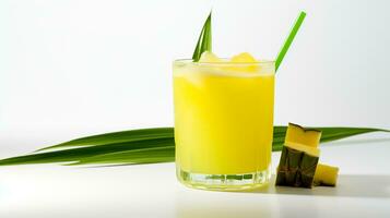 Photo of a Sugarcane Juice isolated on flat white background. Generative AI