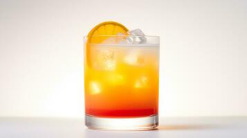 Photo of a Tequila Sunrise isolated on flat white background. Generative AI