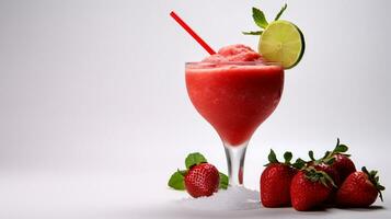 Photo of a Strawberry Daiquiri isolated on flat white background. Generative AI