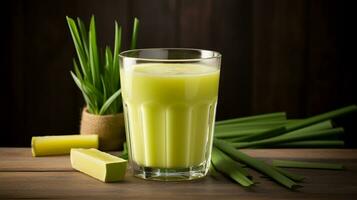 Photo of a Sugarcane Juice isolated on flat black background. Generative AI